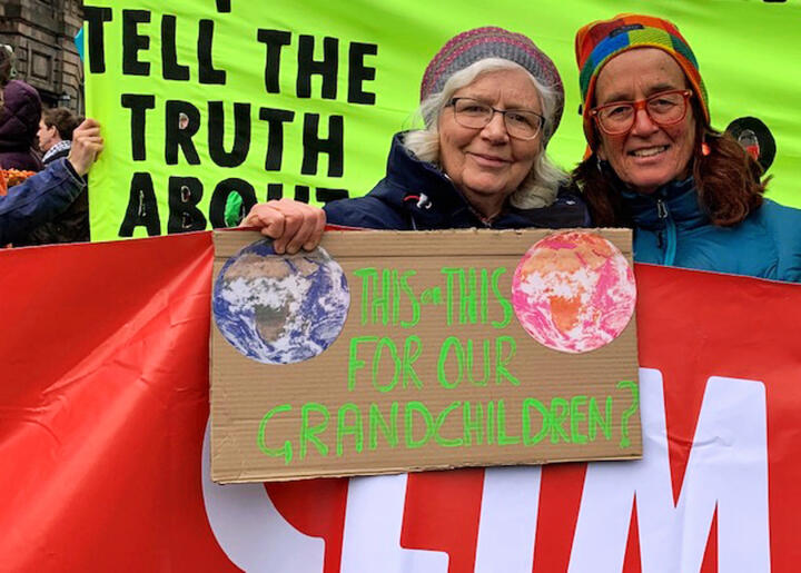 Cath and Lesley of South East Scotland AM take part in an Extinction Rebellion action. Photo: Cath Dyer