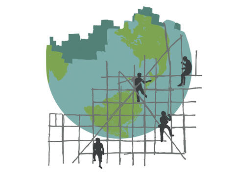 Image of people with scaffolding around the world