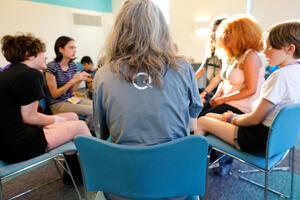 A group of quakers having a discussion